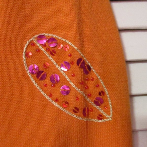 Central Falls Women's Orange Cardigan Sweater Embellished w/Flowers & Ants - Picture 7 of 8